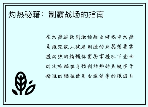 灼热秘籍：制霸战场的指南